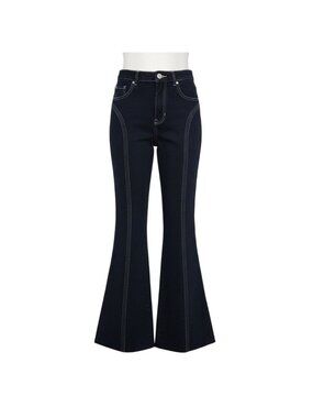 PacSun Womens Black Denim Flared Jeans Frayed Hem High Waist Contrast Stitching